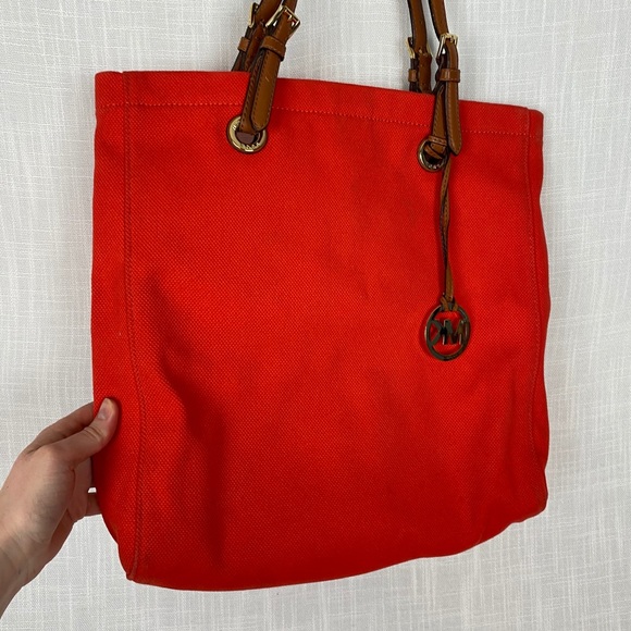 Michael Kors Charm Logo Orange/Brown Canvas Tote - Picture 3 of 9
